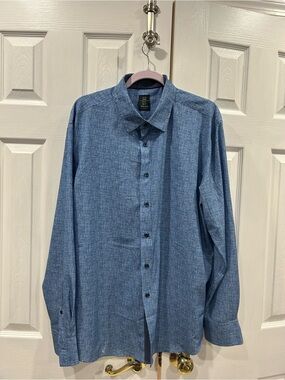 Michael Strahan Men's Casual Blue Button-Down Shirt - summer light-weight